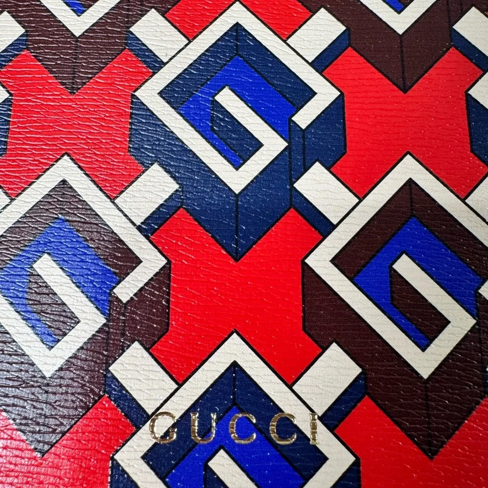 Gucci Red and Blue Geometric Pet Feeding Mat